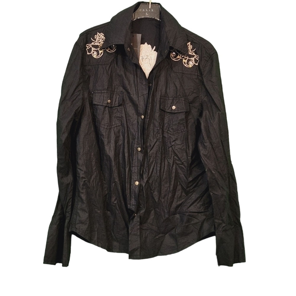 CALIX Black Cotton Cowgirl Western Snap on Blouse Size L